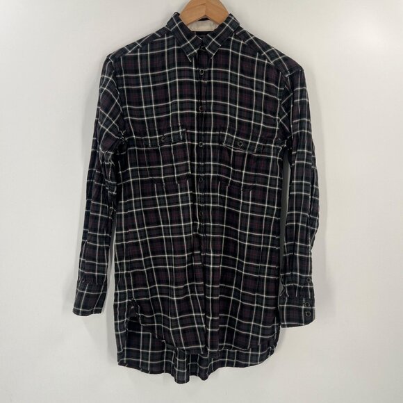 Rag & Bone XS Black Plaid Button Down Tunic Shirt Long Sleeve Layering Designer - Picture 1 of 9